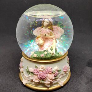 PINK ROSES FLOWER FAIRY SNOW GLOBE GLASS WATER BALL DEZINE 2001 ITEM: 5203